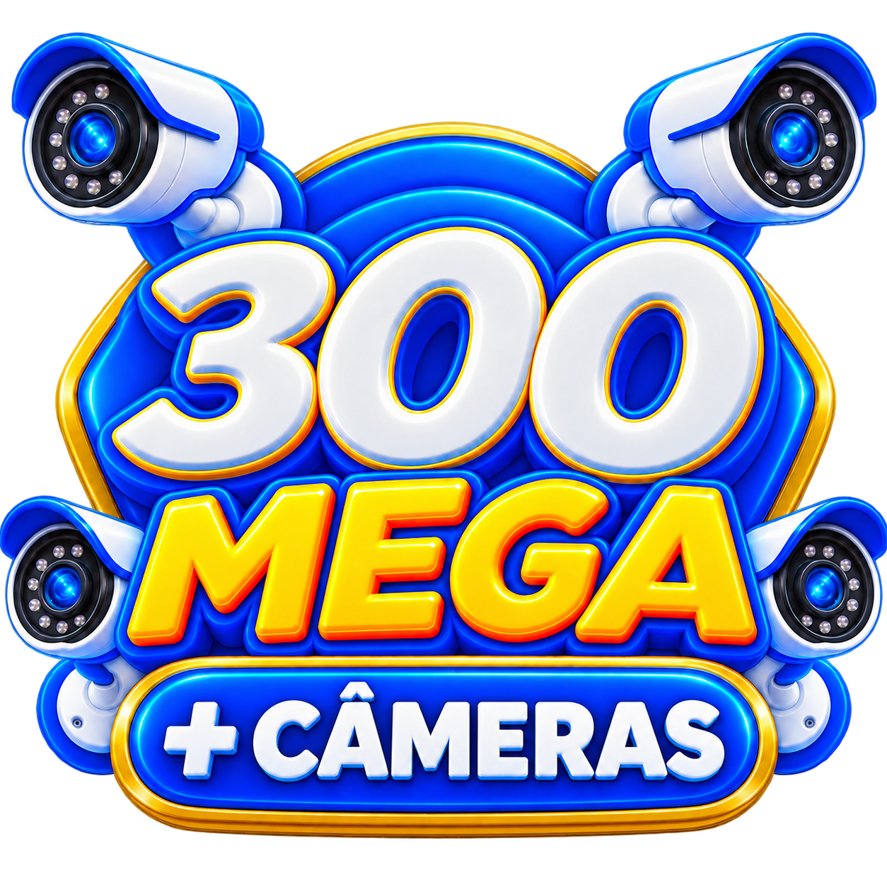 Ícone promocional do plano Soluções Completa com 300 Mega e câmeras