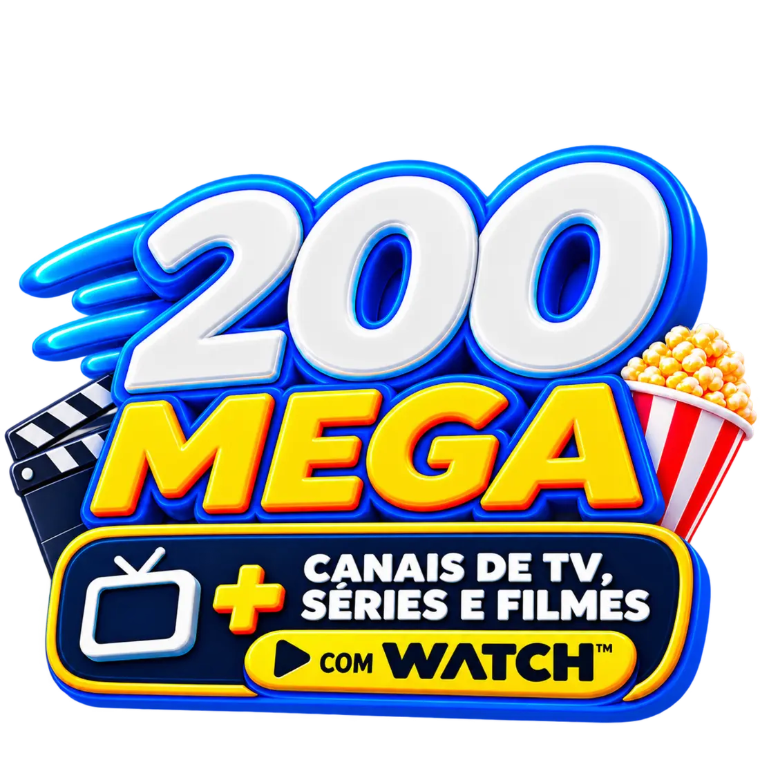 Ícone promocional de 200 Mega com canais de TV, séries e filmes Watch
