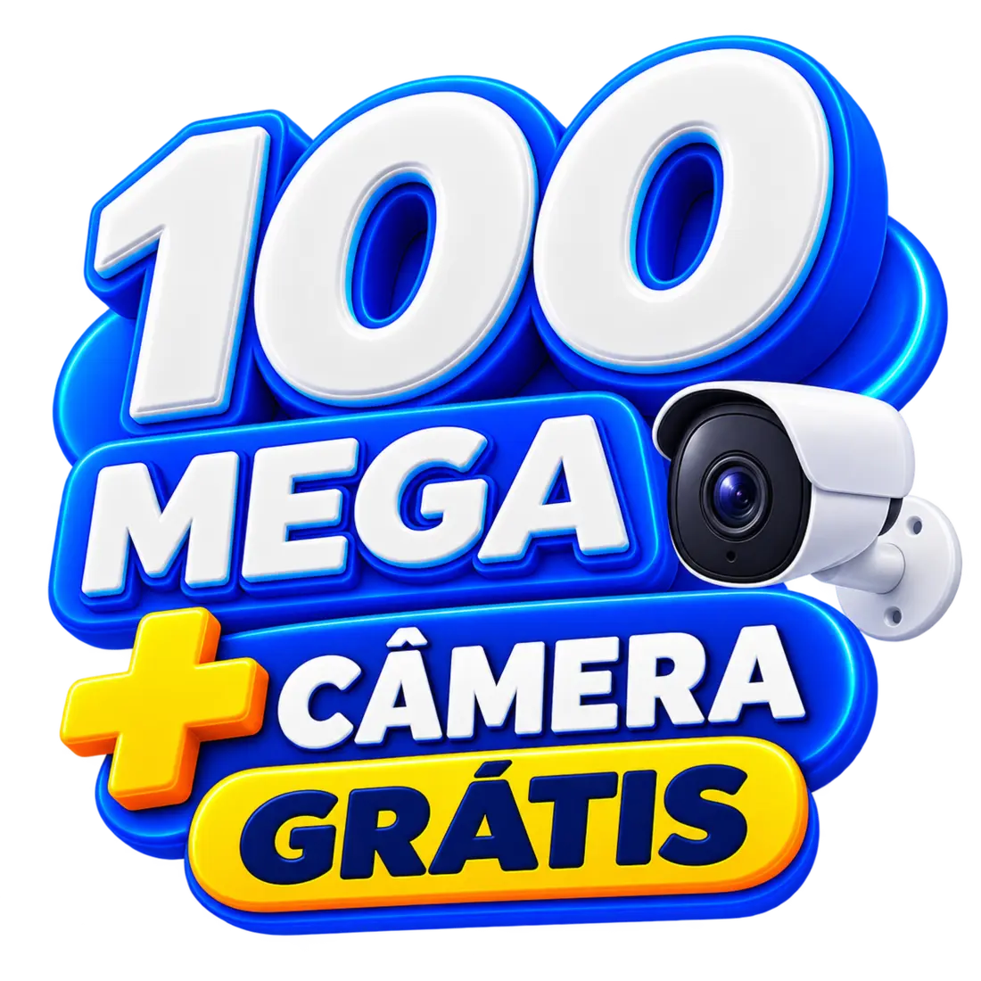 Ícone promocional de 100 Mega com câmera grátis